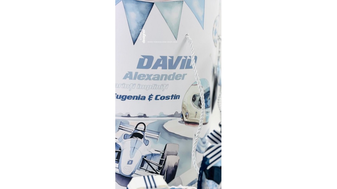 Trusou de botez băiețel – Blue Racing Car | model unicat cu mașinuțe de curse 5